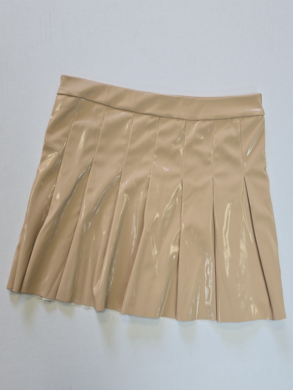 URBAN Romantics Glossy Beige Pleated Mini Skirt